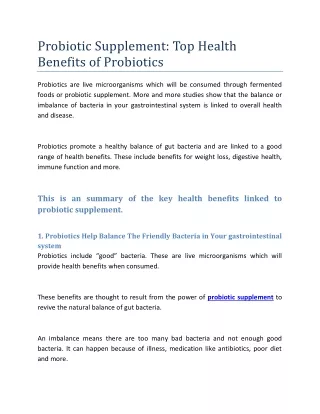 Probiotic Supplement: Top Health Benefits of Probiotics