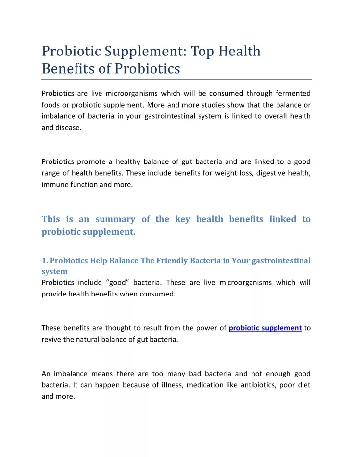 probiotic supplement top health benefits