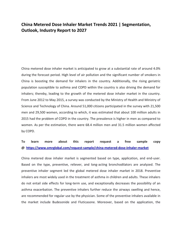 china metered dose inhaler market trends 2021