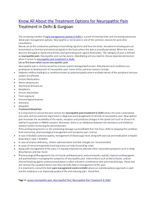 Know All About the Treatment Options for Neuropathic Pain Treatment in Delhi