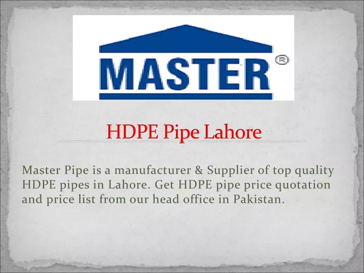 hdpe pipe lahore