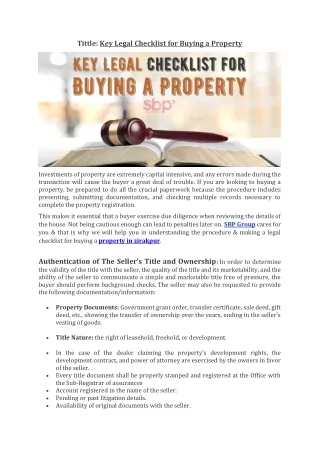 Key Legal Checklist for Buying a Property