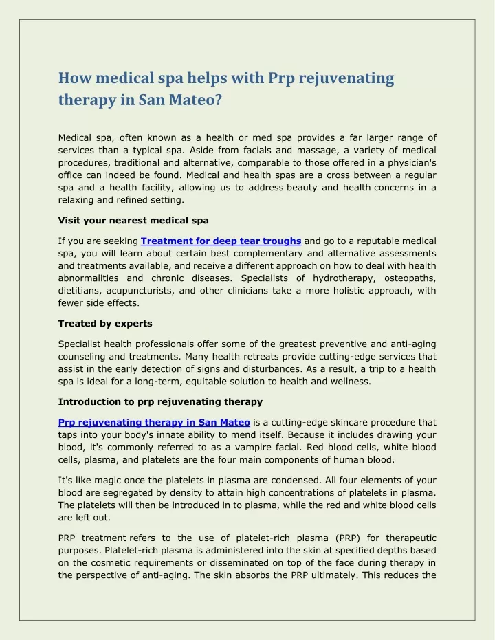 how medical spa helps with prp rejuvenating