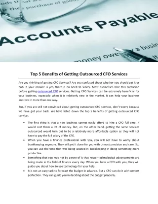 Top 5 Benefits of Getting Outsourced CFO Services