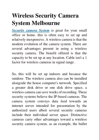 Security Camera System Melbourne