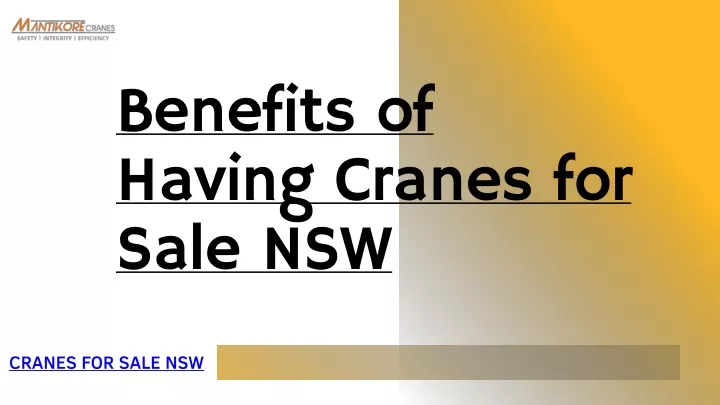 benefits of having cranes for sale nsw