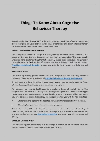 Things To Know About Cognitive Behaviour Therapy