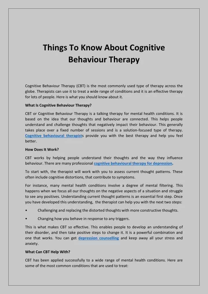 things to know about cognitive behaviour therapy