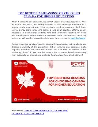 TOP BENEFICIAL REASONS FOR CHOOSING CANADA FOR HIGHER EDUCATION