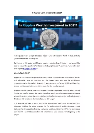 Is Ripple (XRP) a Worth Investment in 2021?