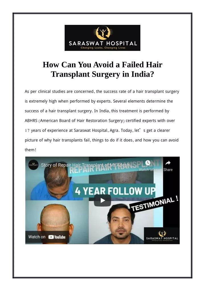 how can youavoid a failed hair transplant surgery