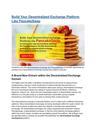Build Your Decentralized Exchange Platform Like PancakeSwap