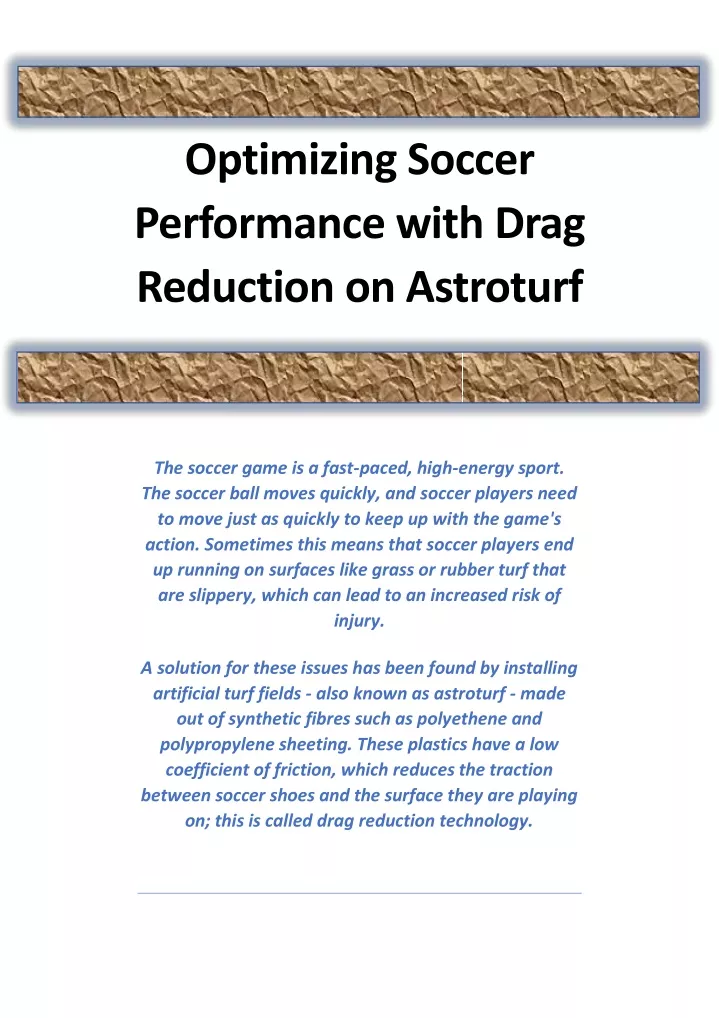 optimizing soccer performance with drag reduction