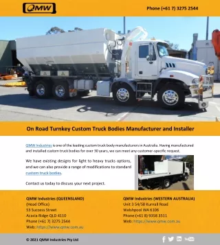 On Road Turnkey Custom Truck Bodies Manufacturer and Installer
