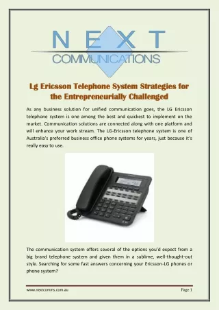 Lg Ericsson Telephone System Strategies for the Entrepreneurially Challenged