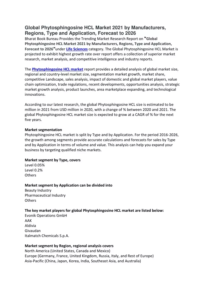 global phytosphingosine hcl market 2021