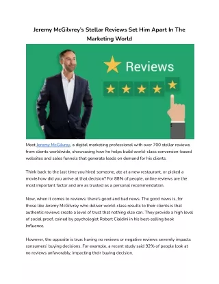 Jeremy McGilvrey’s Stellar Reviews Set Him Apart In The Marketing World