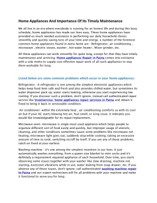 home appliances and importance of its timely