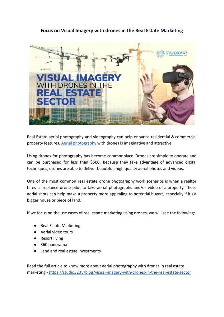 focus on visual imagery with drones in the real