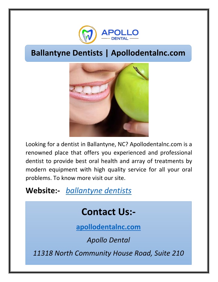 ballantyne dentists apollodentalnc com