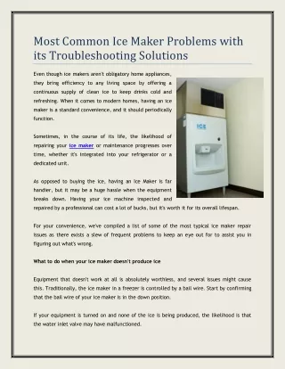 most common ice maker problems with