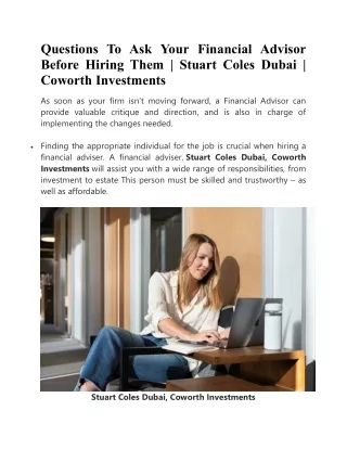 Ask Your Financial Advisor These Questions - Stuart Coles - Investments -Dubai