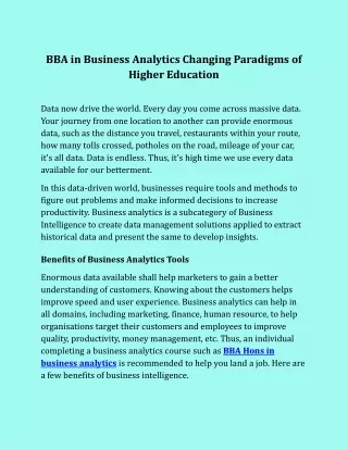 bba in business analytics changing paradigms