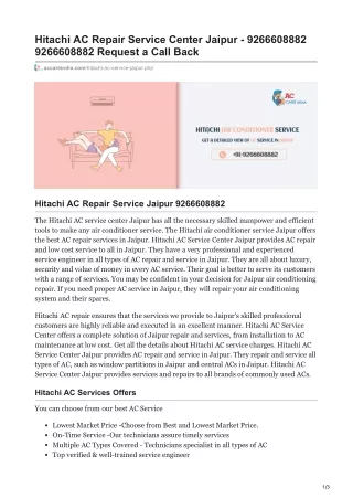 Hitachi AC Repair Service in Jaipur - 9266608882