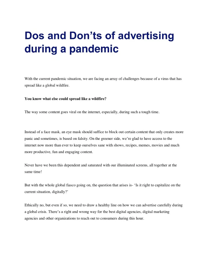 dos and don ts of advertising during a pandemic