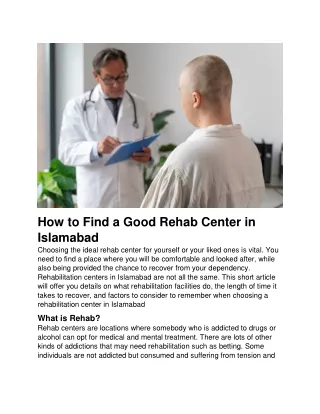 Rehab Center in Islamabad