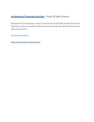 eCommerce Financing Services | Point Of Sale Finance