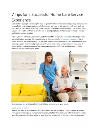 7 Tips for a Successful Home Care Service Experience