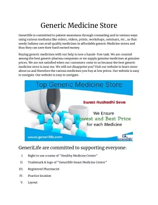 generic medicine store