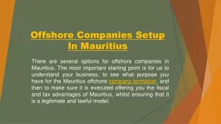 Offshore Companies Setup In Mauritius