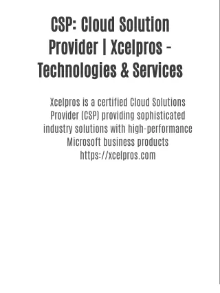 CSP: Cloud Solution Provider | Xcelpros - Technologies & Services