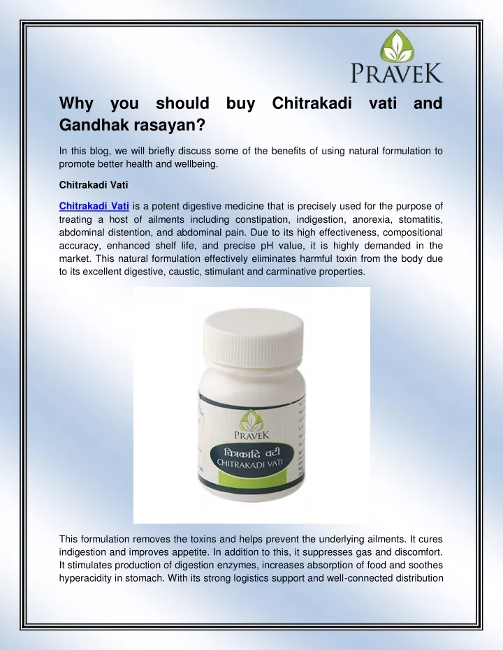 why you should buy chitrakadi vati and gandhak