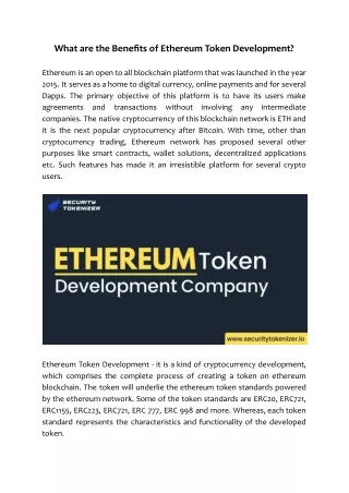 what are the benefits of ethereum token