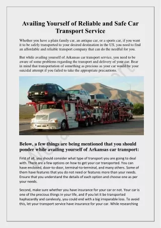 Significance of Arkansas car transport for you