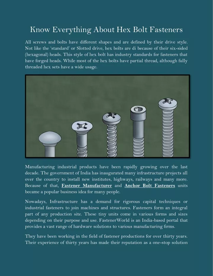 know everything about hex bolt fasteners