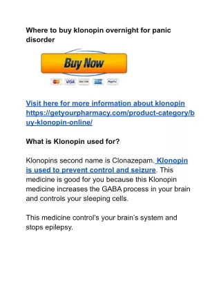 where to buy klonopin overnight for panic disorder