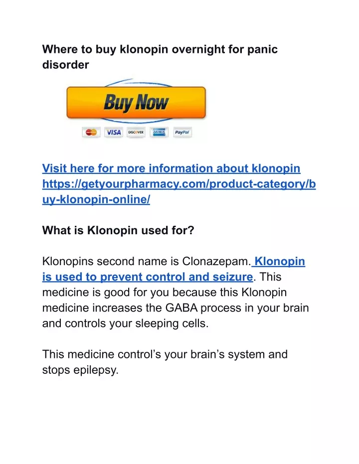 where to buy klonopin overnight for panic disorder