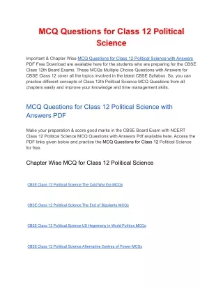 mcq questions for class 12 political science