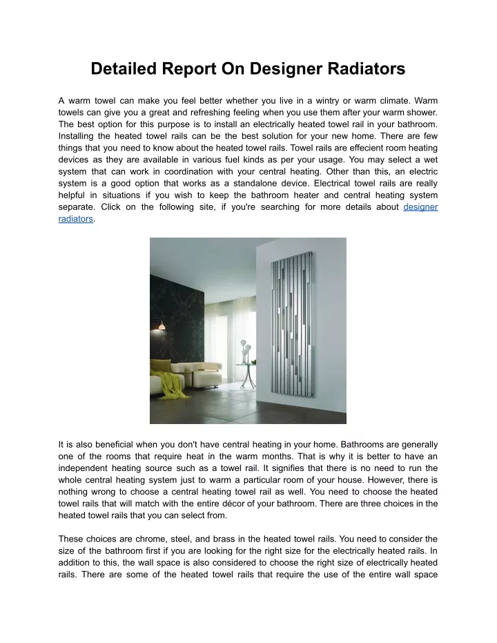 detailed report on designer radiators