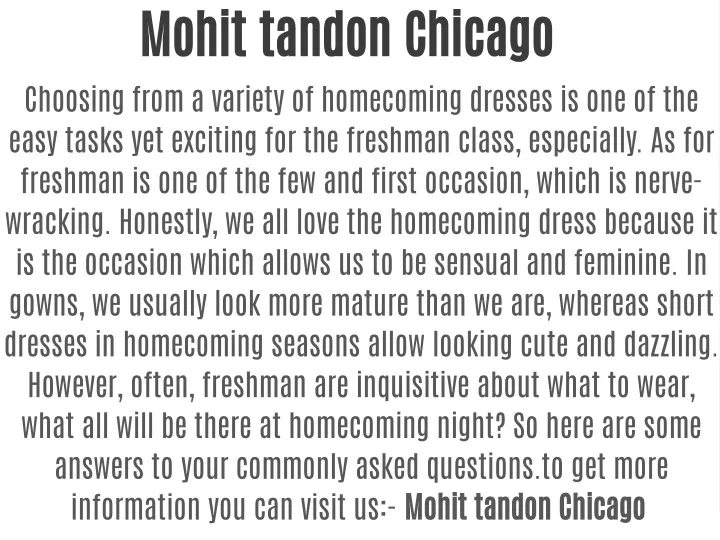 mohit tandon chicago choosing from a variety