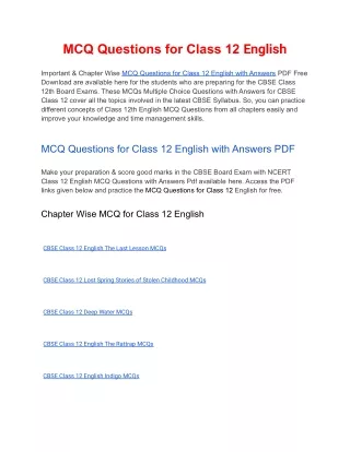 mcq questions for class 12 english