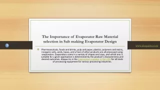 the importance of evaporator raw material selection in salt making evaporator design