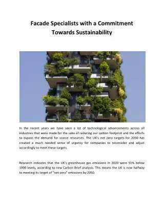 Facade Specialists with a Commitment Towards Sustainability