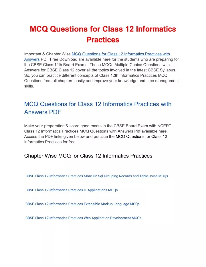mcq questions for class 12 informatics practices