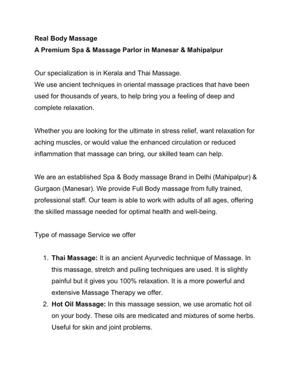 Real Body Massage: Body Massage, Spa, Massage Parlor, Massage center