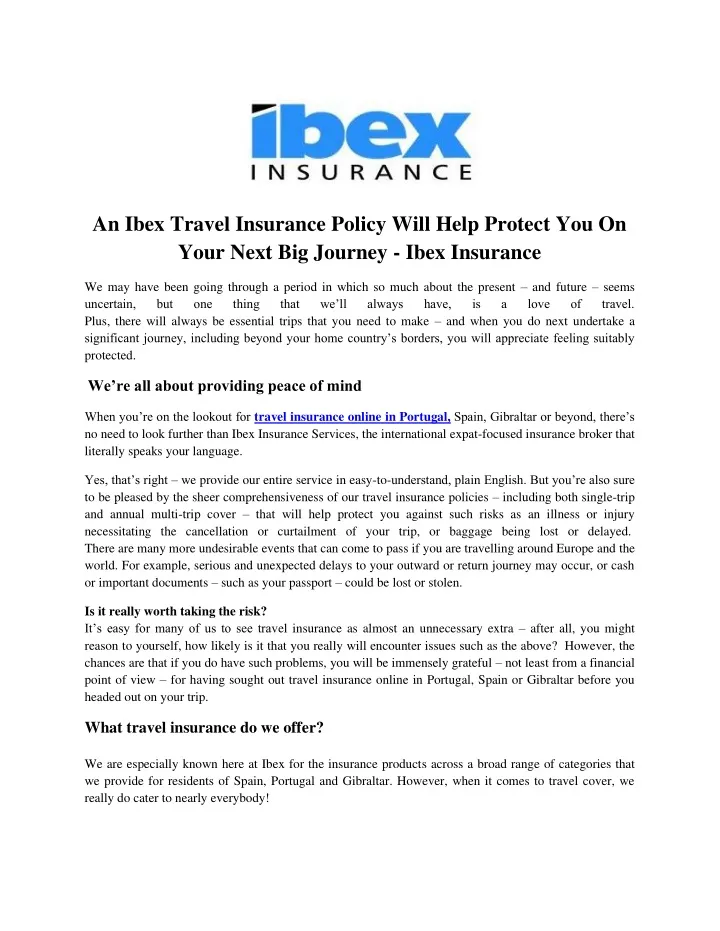 an ibex travel insurance policy will help protect